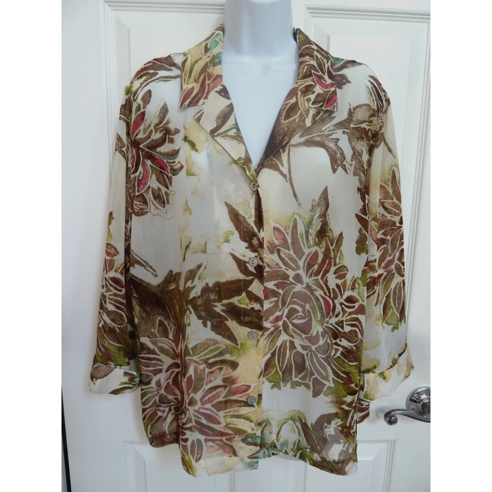 Additions by Chico's Size 3 XL Sheer 3/4 Cuffed Sleeve Floral Blouse Multicolor